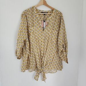 NWT Harve Benard Plus Soft Texture Yellow Gold Gray Blouse 3X